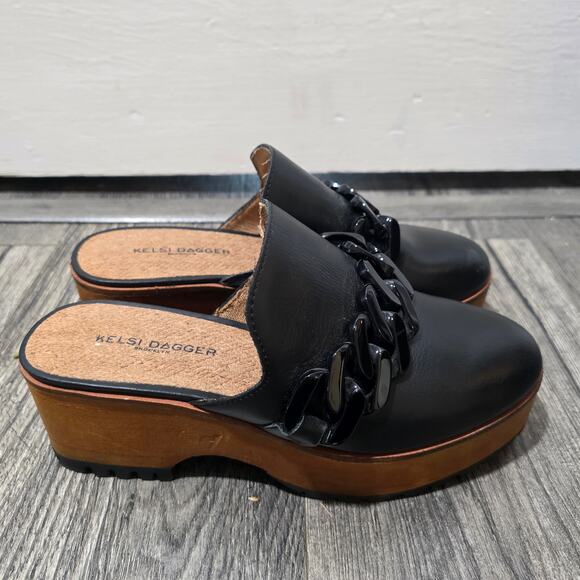 Kelsi Dagger Brooklyn Weather black Leather Clogs size 6.5 - Picture 1 of 8